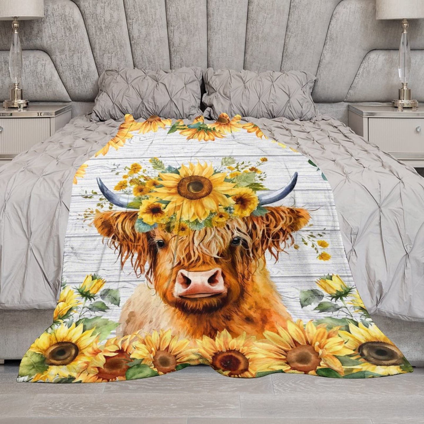 Highland Cow Blanket for Kids - Soft, Fuzzy & Cozy - 30"x40" Lap Size Throw Blanket for Couch, Office - Yellow Cute Warm Blankets Gifts