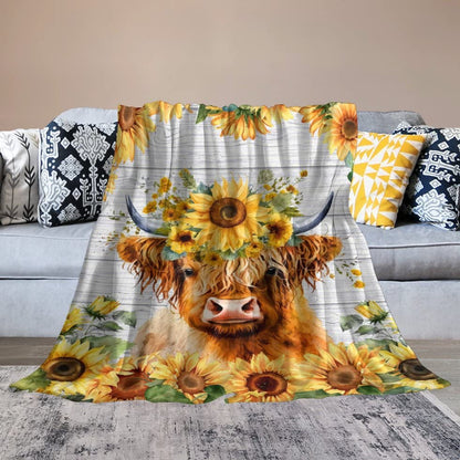 Highland Cow Blanket for Kids - Soft, Fuzzy & Cozy - 30"x40" Lap Size Throw Blanket for Couch, Office - Yellow Cute Warm Blankets Gifts