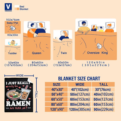 Ramen Boba Blanket Anime Fleece Throws, Kawaii Gift for Girls Teen Loves Noodles Bubble Tea 40x50 Inches Super Soft Lightweight Flannel Blankets, Suitable for All-Season and Bed Sofa