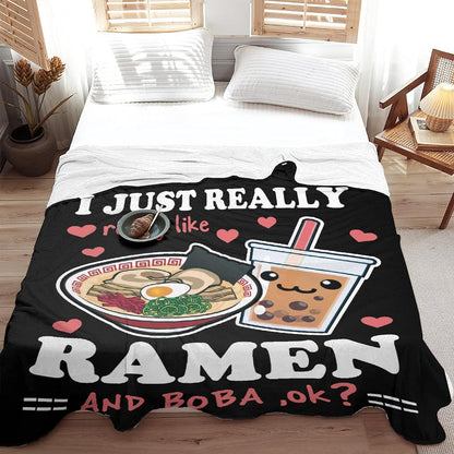 Ramen Boba Blanket Anime Fleece Throws, Kawaii Gift for Girls Teen Loves Noodles Bubble Tea 40x50 Inches Super Soft Lightweight Flannel Blankets, Suitable for All-Season and Bed Sofa