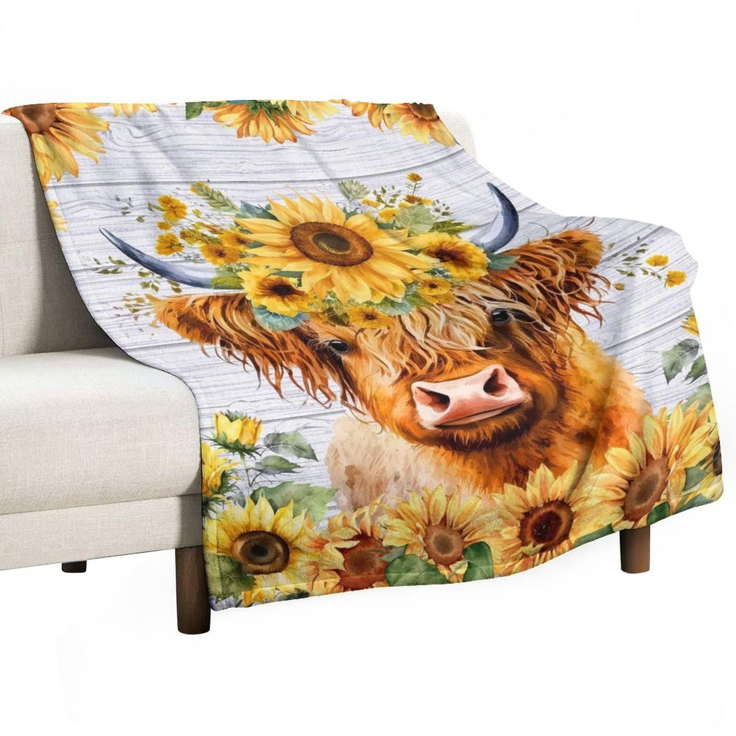 Highland Cow Blanket for Kids - Soft, Fuzzy & Cozy - 30"x40" Lap Size Throw Blanket for Couch, Office - Yellow Cute Warm Blankets Gifts