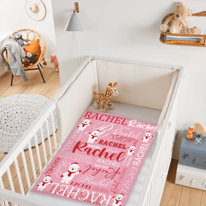 Christmas Bear Personalized Name Custom Blanket - Suitable for Baby Girls and Boys