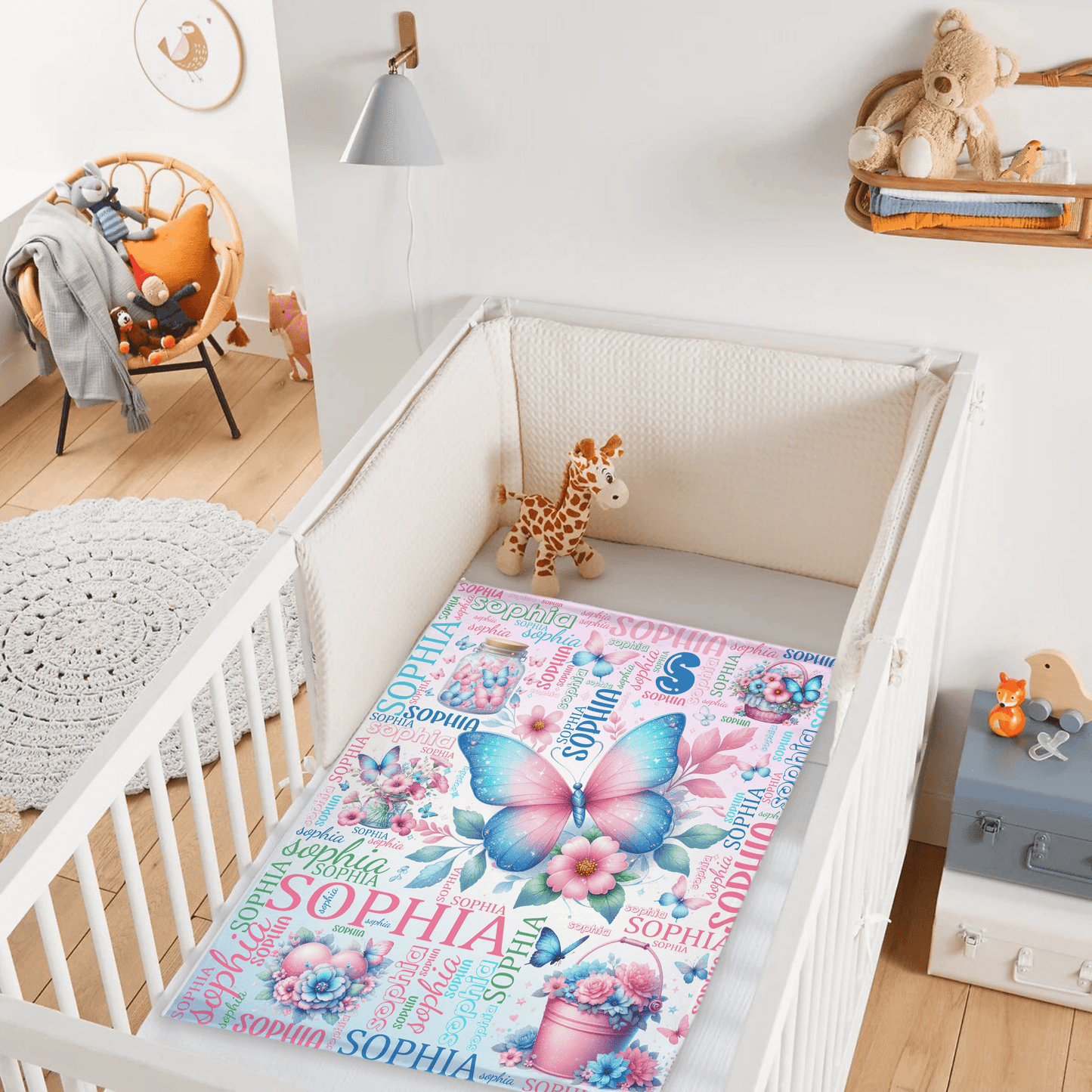 Custom Butterfly Blanket Name Personalized Baby Blanket - Gifts for Children Newborns