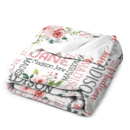 Rose And Elephant - Personalised Name Pink Blanket - A Gift For Child,Newborns