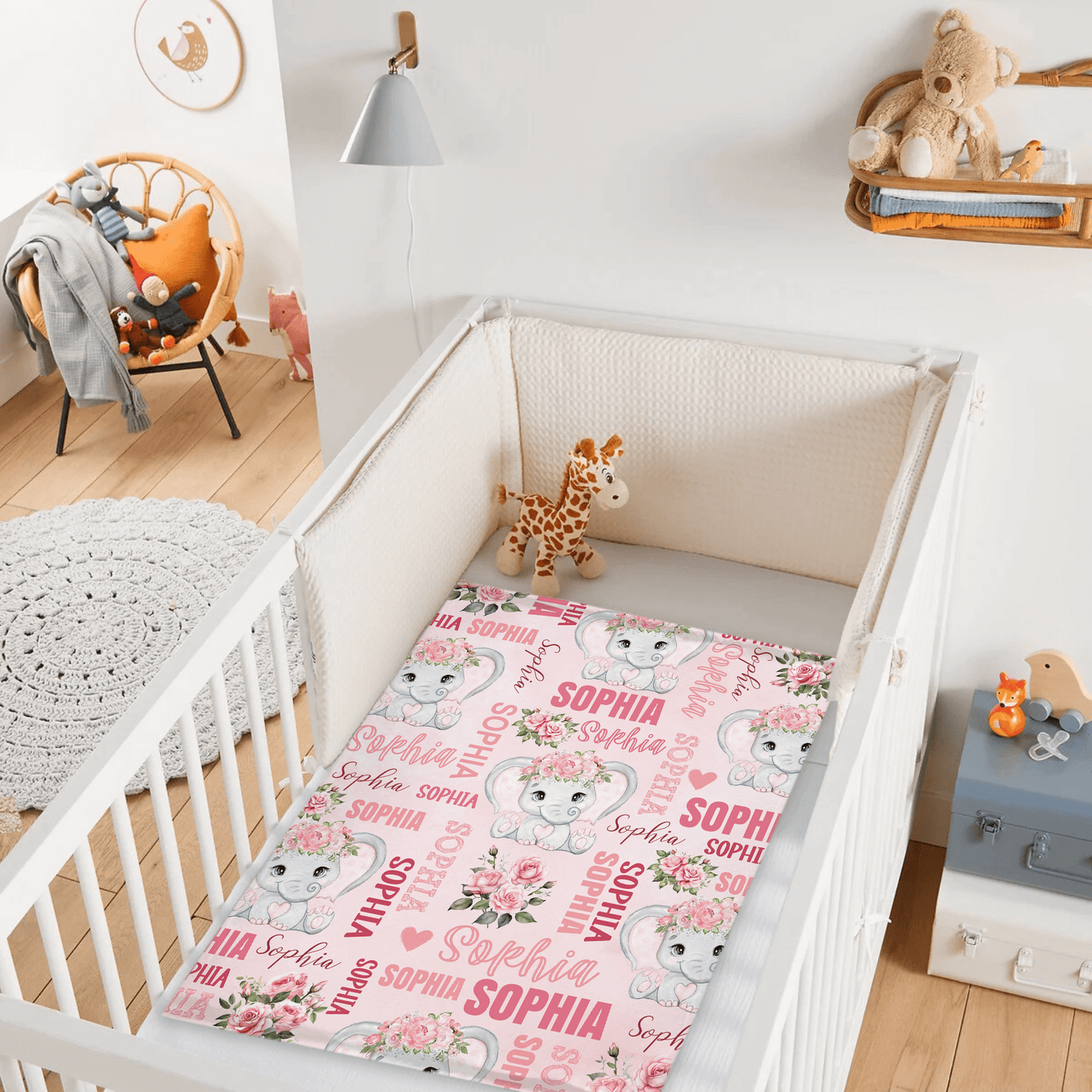 Custom Elephant Baby Blanket - Elephant Pattern Personalized Name Pink Blanket - A Gift For Child,Baby