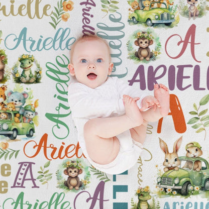 Free shipping✈️Personalized Baby Girls Blanket - Customizable Name Art Safari Theme Blanket