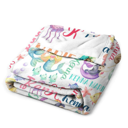 Personalized Mermaid Name Pattern Baby Blanket