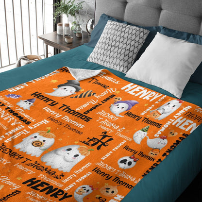 Halloween Cute Ghost Name Custom Blanket - Halloween Gifts