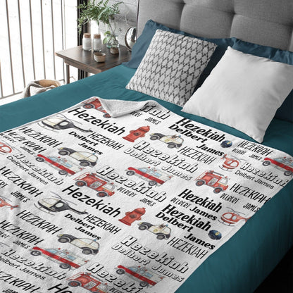 Personalized Emergency Vehicles, Cop car, Fire truck Baby Name Blanket