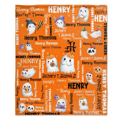 Halloween Cute Ghost Name Custom Blanket - Halloween Gifts