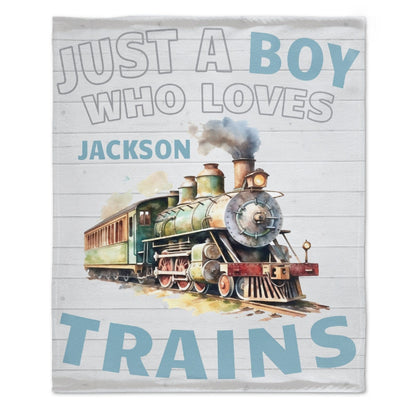Personalized Name Train Blanket for Boys