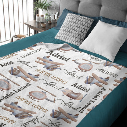 Personalized Name Airplanes Baby Blanket