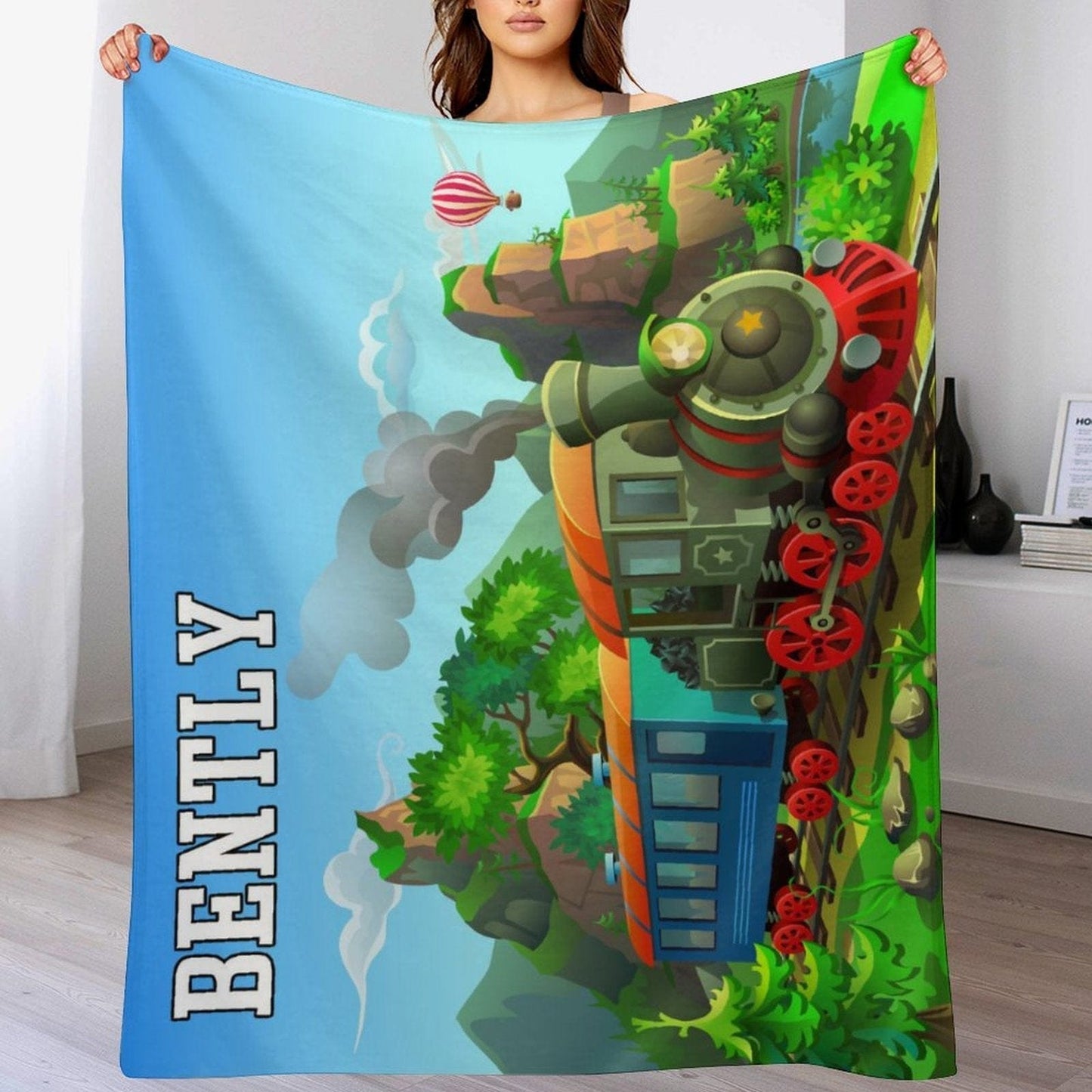 We pay shipping✈️Personalized Cartoon Steam Train Kids Blanket