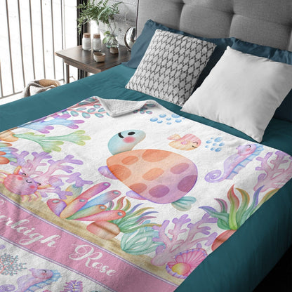 Personalized Sea Creatures Baby Blanket for Girls
