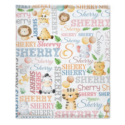 Personalized Baby Name Blanket-Custom Lion Elephant Giraffe