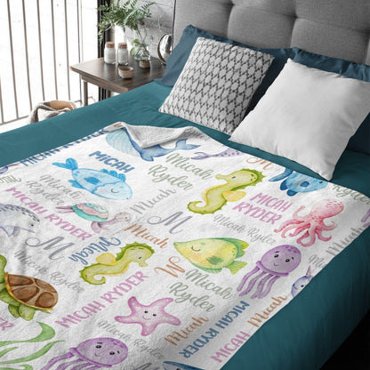 Personalized Name Custom Sea Life Blanket