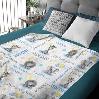 Personalized Safari Animals Custom Baby Blanket
