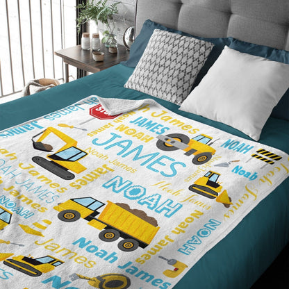 Personalized Toddler Blanket Light Construction Truck Kids Custom Blanket