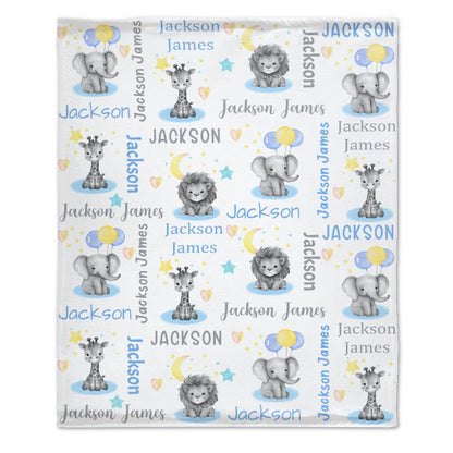 Personalized Safari Animals Custom Baby Blanket