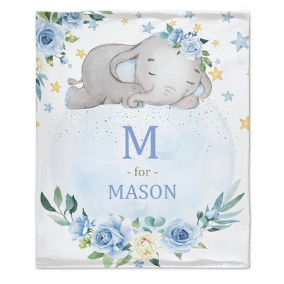 Customized Baby elephant Blanket With Personalized Name For Baby boys and girls