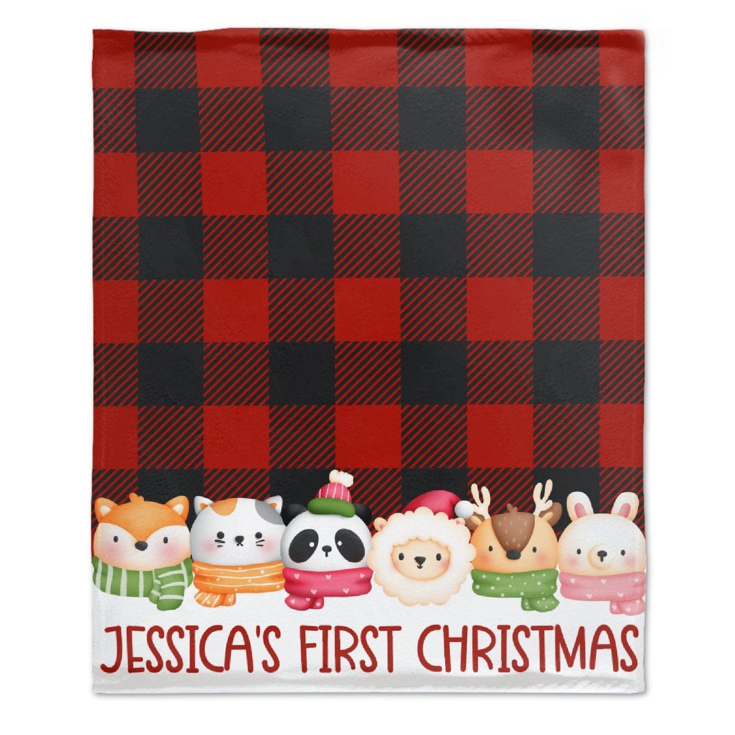 Custom Baby's First Merry Xmas Buffalo Plaid  Blanket Blanket