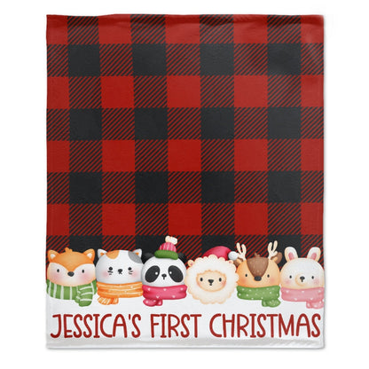 Custom Baby's First Merry Xmas Buffalo Plaid  Blanket Blanket
