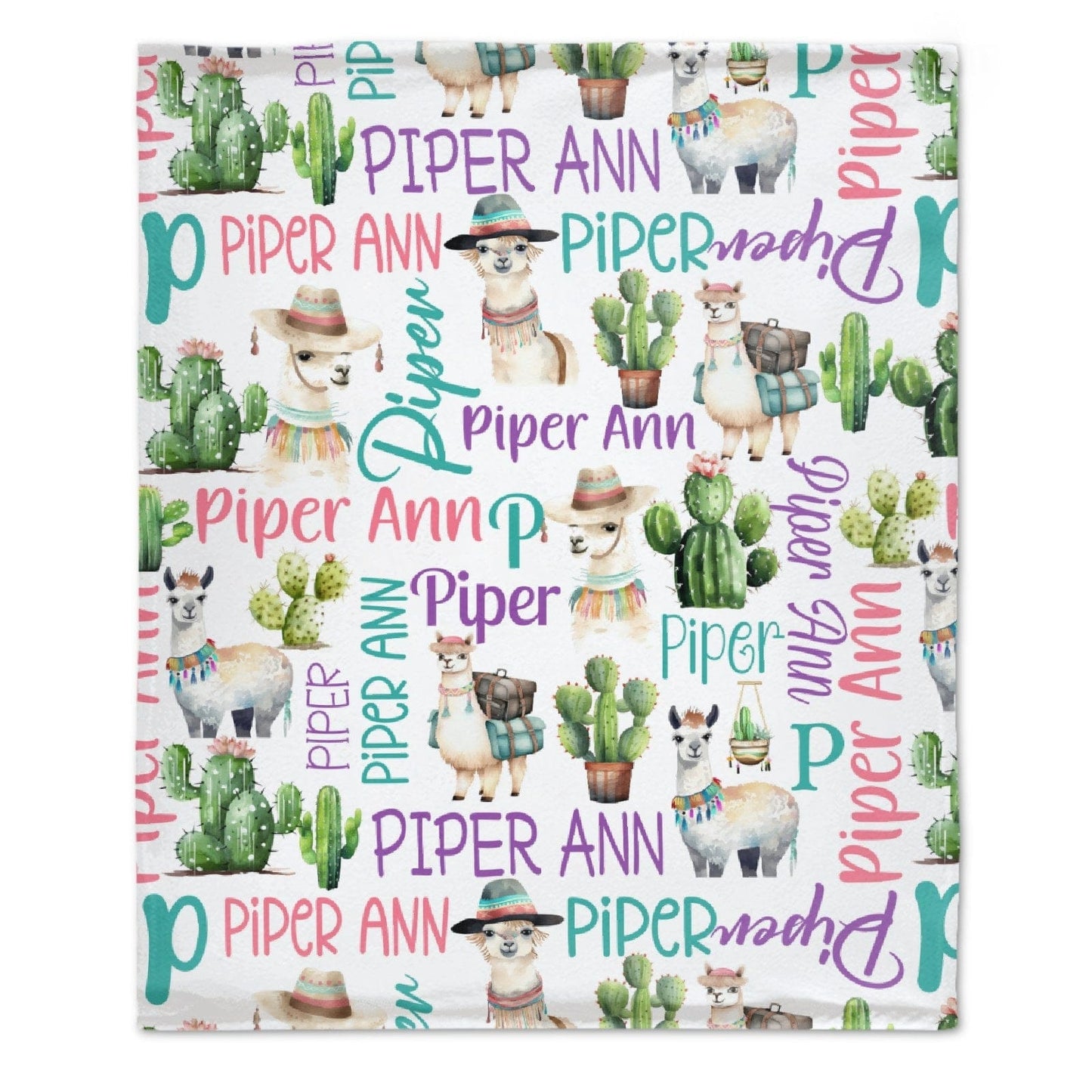 Personalized Cactus Llama Girl Name Blanket