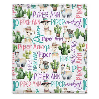 Personalized Cactus Llama Girl Name Blanket