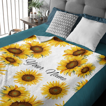 Personalized Custom Sunflower Blanket with Name for Adults Kids Baby