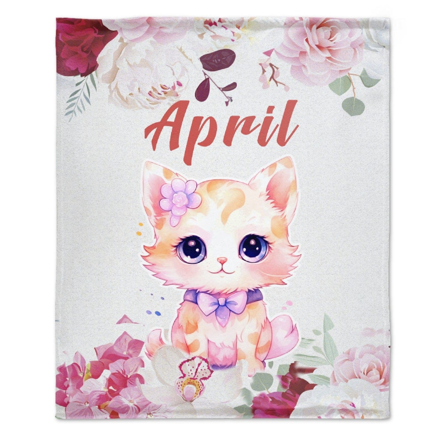 Customized Name Cute Kitten Blanket Soft Warm Plush Blanket Sofa Office