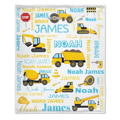Personalized Toddler Blanket Light Construction Truck Kids Custom Blanket