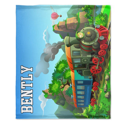 Personalized Cartoon Steam Train Kids Blanket