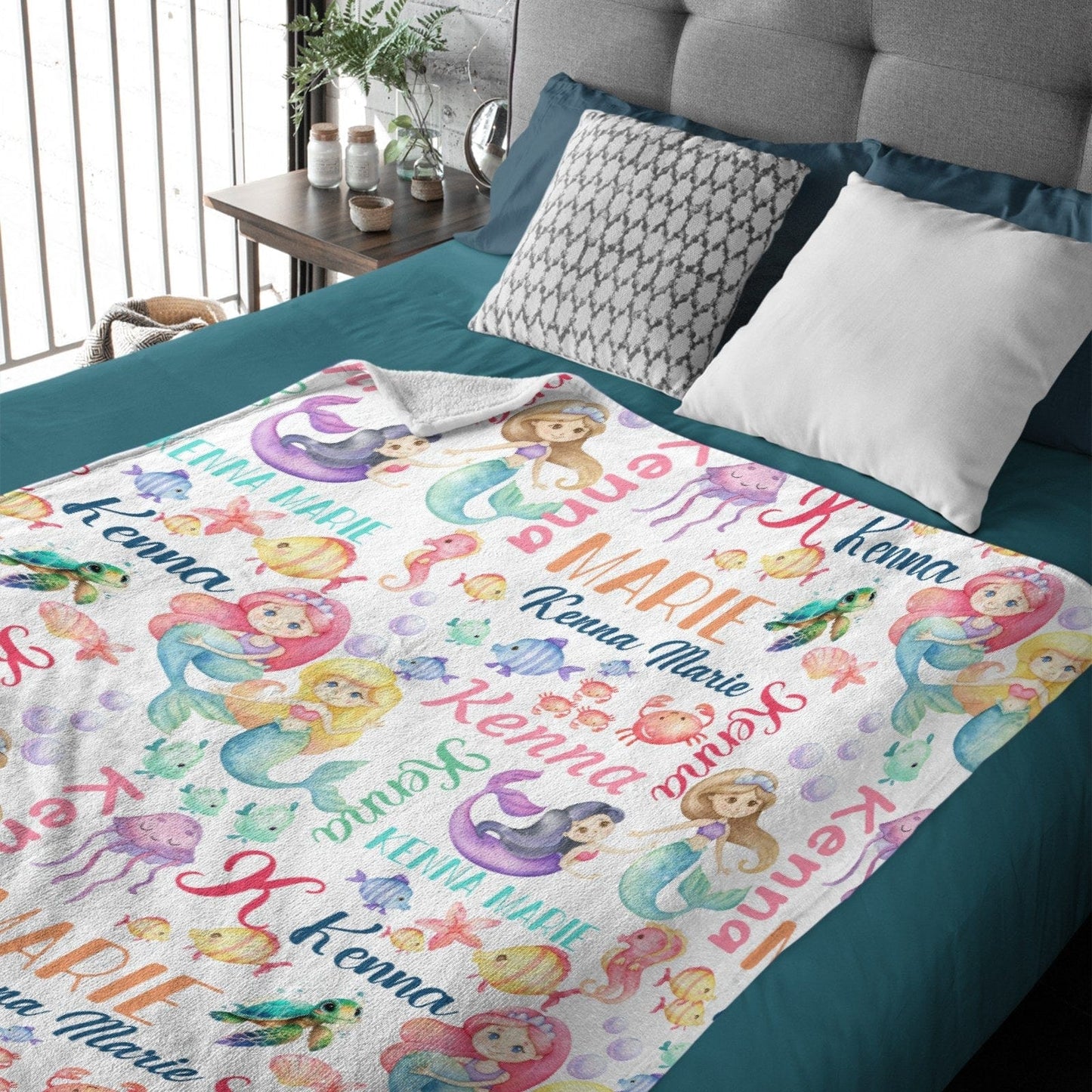 Personalized Mermaid Name Pattern Baby Blanket