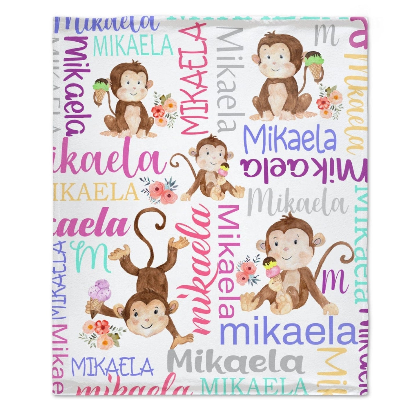 Personalized Rainbow Monkey Baby Blanket