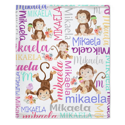 Personalized Rainbow Monkey Baby Blanket
