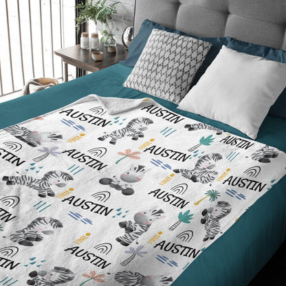 Personalized Custom Name Zebra Baby Blanket