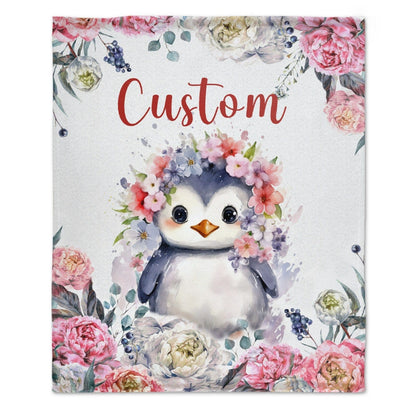 Name Custom Name Penguin Blanket Soft Plush Lightweight Throw Blanket
