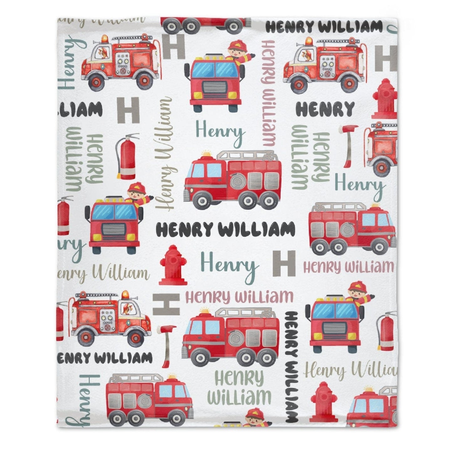 Personalized Name FireTruck Theme Baby Blanket