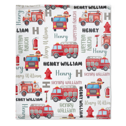 Personalized Name FireTruck Theme Baby Blanket