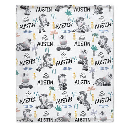 Personalized Custom Name Zebra Baby Blanket