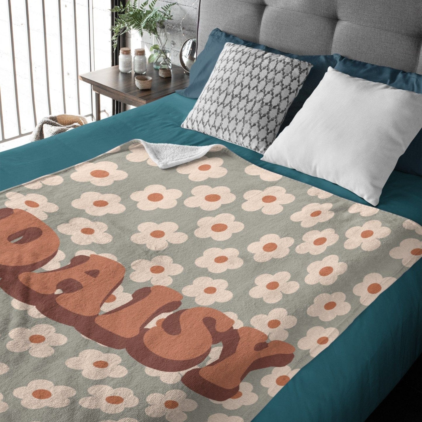 Custom Retro Flower personalize Baby blanket