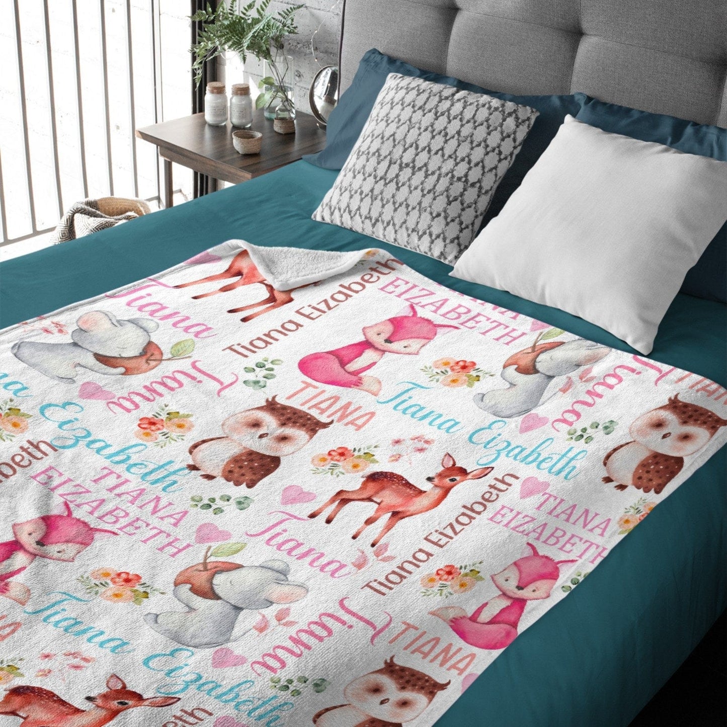 Woodland Animals Personalized Baby Girl Blanket