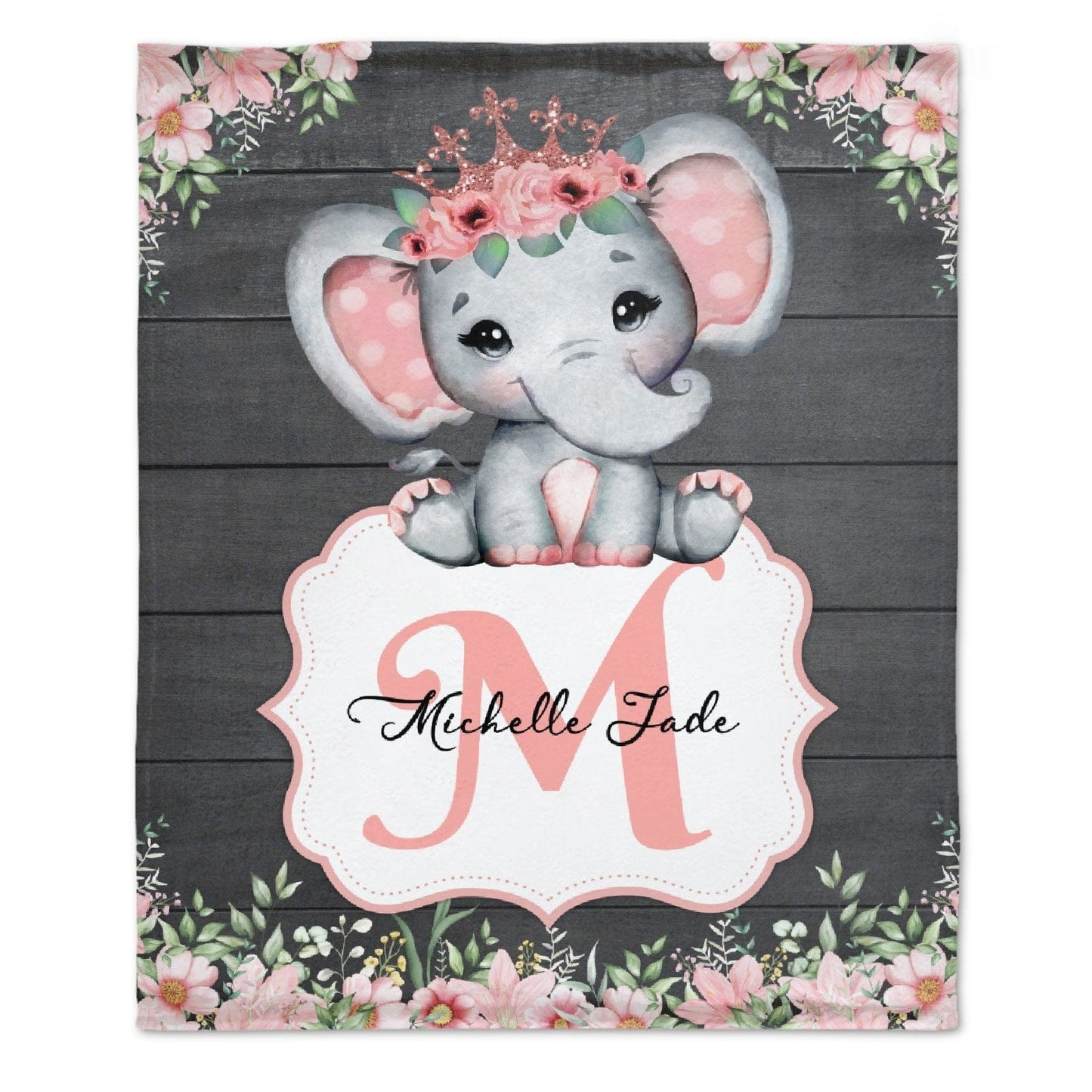Custom Baby Blanket for Baby Boy Girls - Personalized Purple Elephant Flower Design for Kids Toddler Swaddling Birthday Gifts