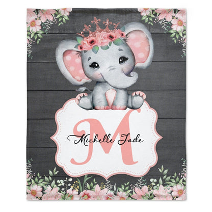 Custom Baby Blanket for Baby Boy Girls - Personalized Purple Elephant Flower Design for Kids Toddler Swaddling Birthday Gifts