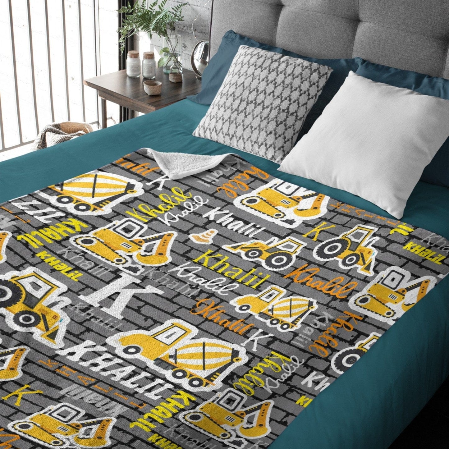 Personalized Custom Name Construction Blanket - Gift for Kids