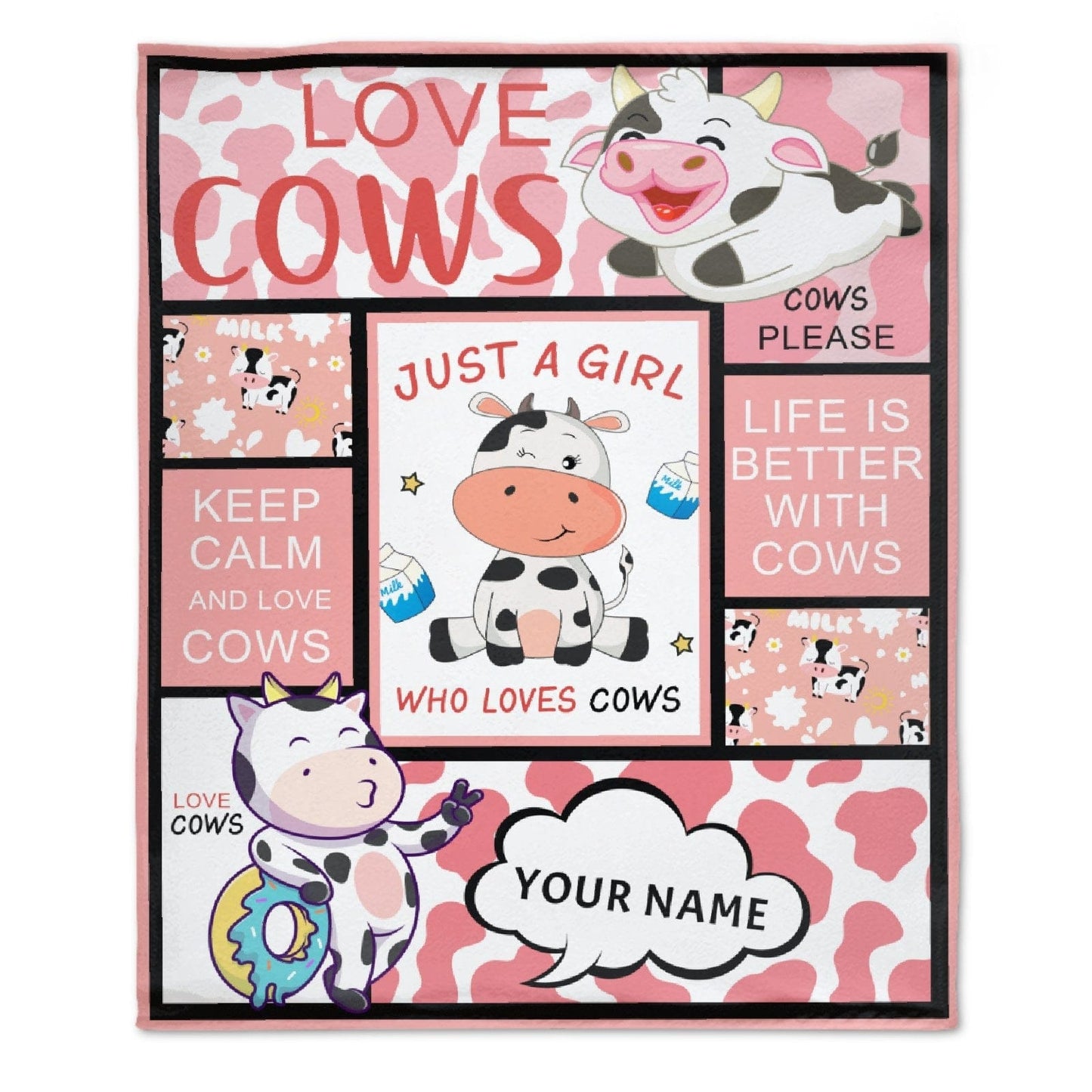 Personalized Cow Print Blanket with Name