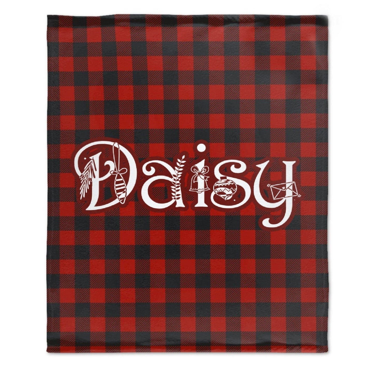 Personalized Buffalo Plaid Christmas Checkered Red Snowflake Name Blanket