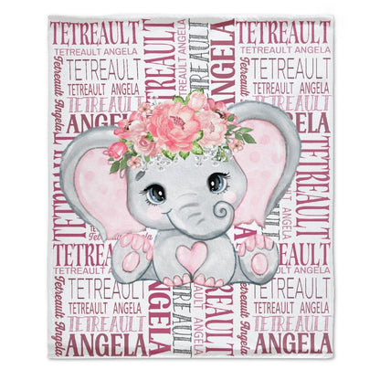 Elephant Name Personalized Blanket - Gift Ideas for Kids