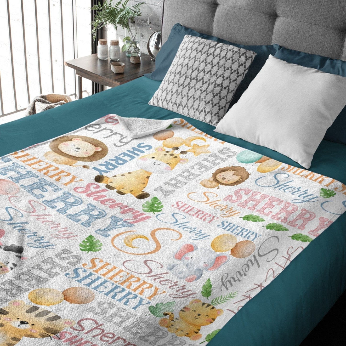 Personalized Baby Name Blanket-Custom Lion Elephant Giraffe