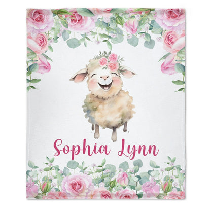 Custom Name Baby Girl Lamb Blanket